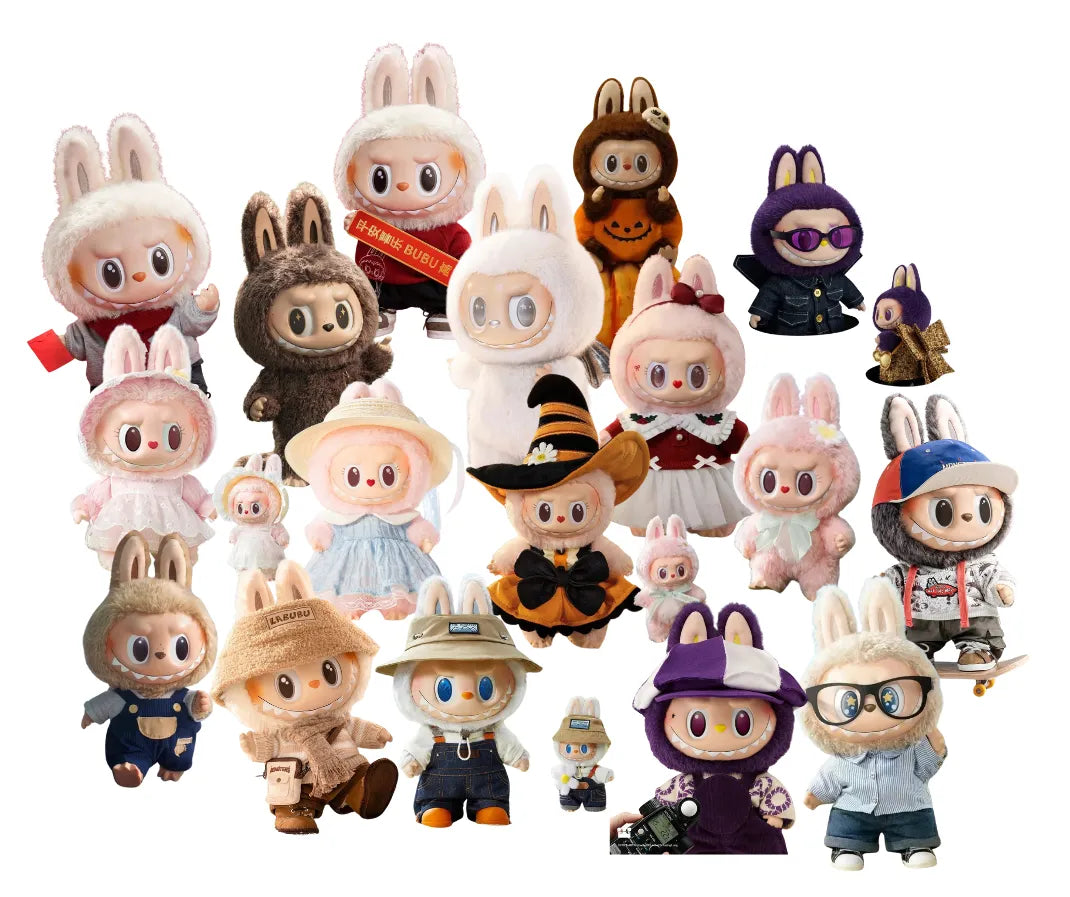 An image of all Labubu series plush dolls by Pop Mart