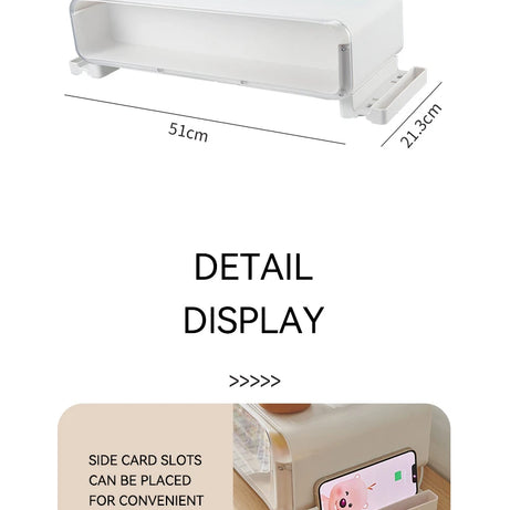 Sturdy PET+PS monitor riser with smooth edges, side card slots, and extra storage for desk organizers