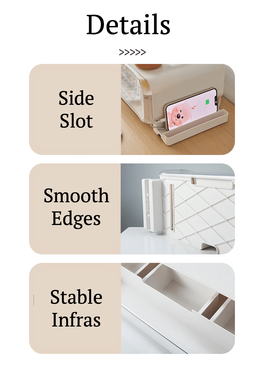 FigPalace riser features a phone slot, smooth edges, and a sturdy design for safe, stylish storage.
