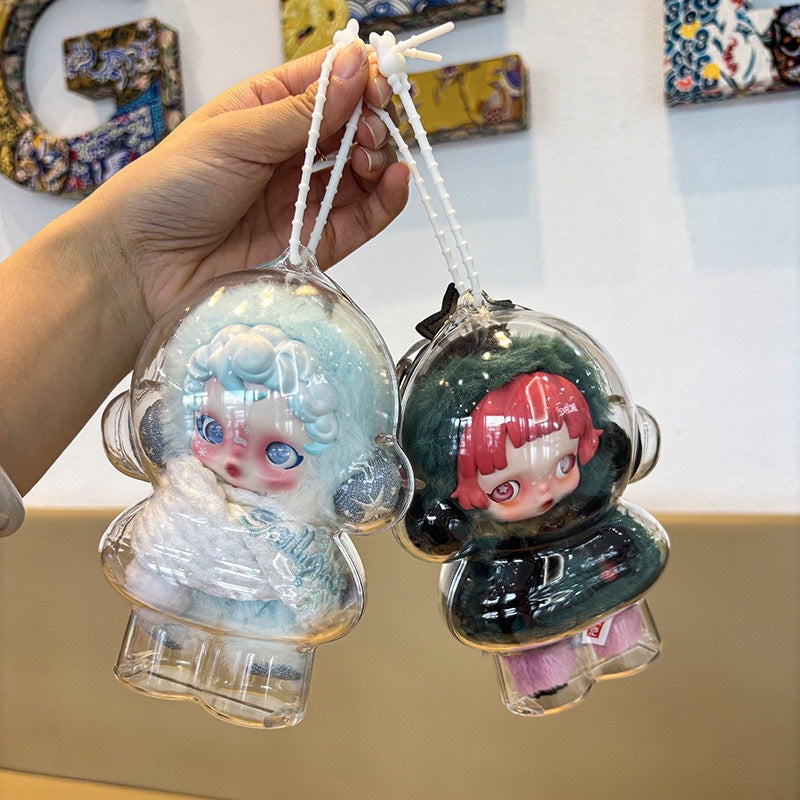 กระเป๋าใส่ของแบบสะพายไหล่สำหรับ Labubu v2 - กระเป๋า PVC ใสกันฝุ่นสำหรับ Pop Mart Figures