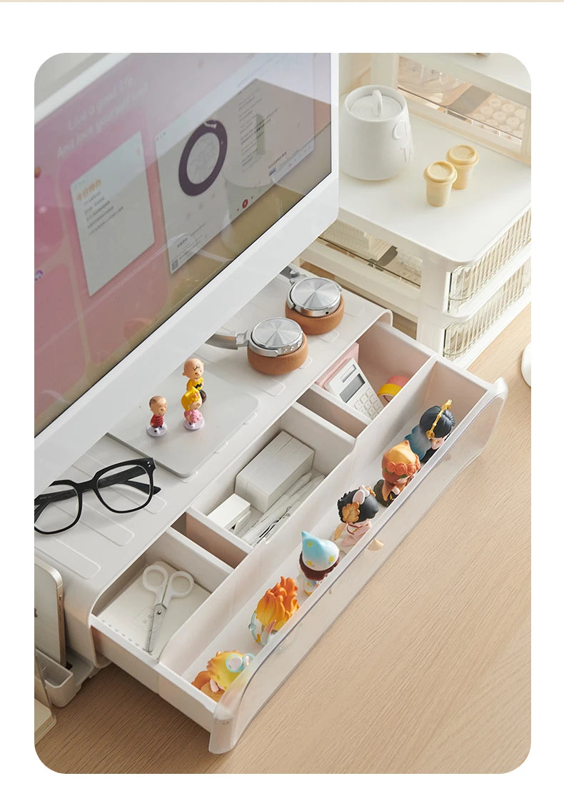 FigPalace riser with spacious compartments keeps your workspace clean and organized.