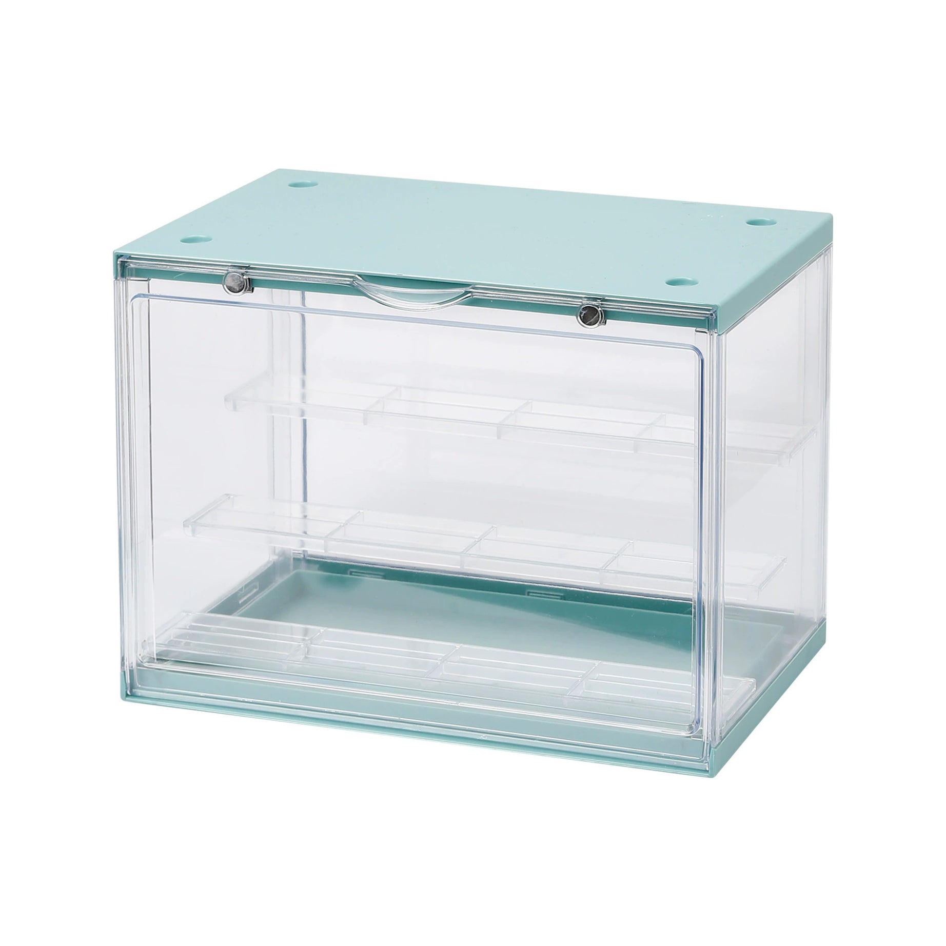 Green display shelf from Fig Palace, perfect for figure display, with tiered and stackable designs.