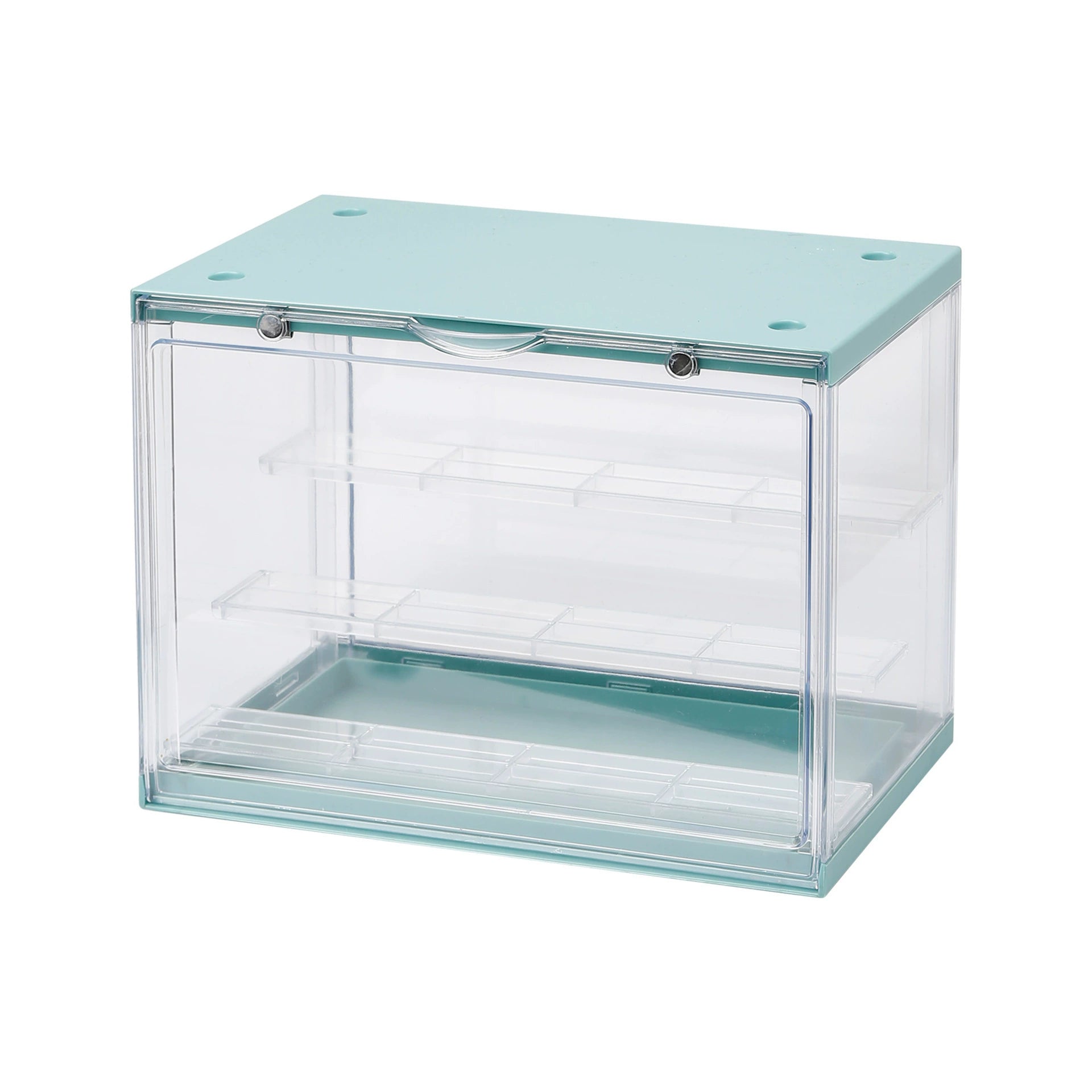 Green display shelf from Fig Palace, perfect for figure display, with tiered and stackable designs.