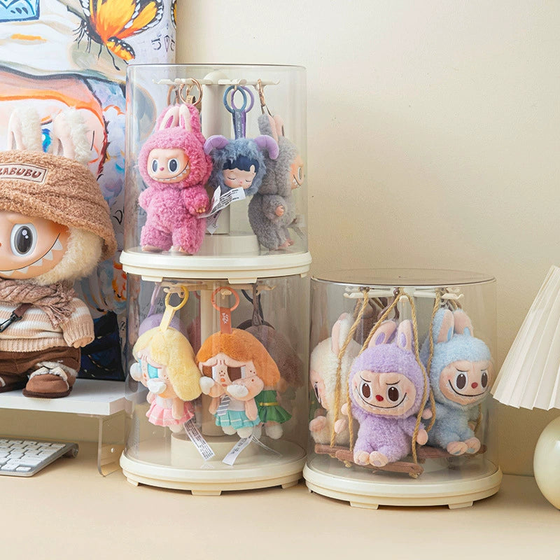 Rotating Round Transparent Display Case for Pop Mart Labubu