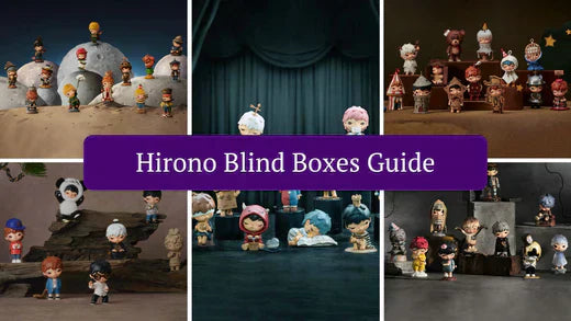 A collage of Hirono blind box figures by Pop Mart, featuring characters from different series. Blog by FigPalace at figpalace.com.