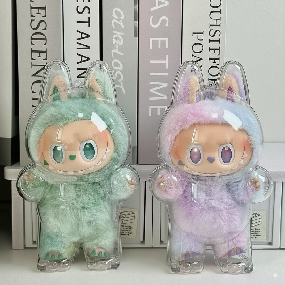 กระเป๋าใส่ของแบบสะพายไหล่สำหรับ Labubu v2 - กระเป๋า PVC ใสกันฝุ่นสำหรับ Pop Mart Figures