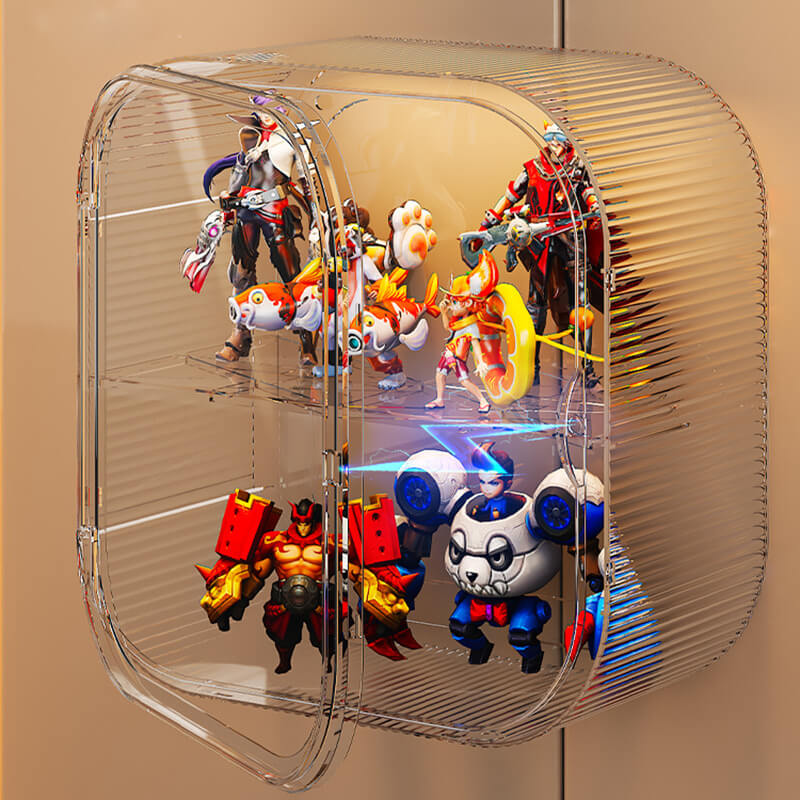 A gray FigPalace display box with two wide tiers (Double Layer), featuring anime-style collectibles in a sleek and minimalist style.
