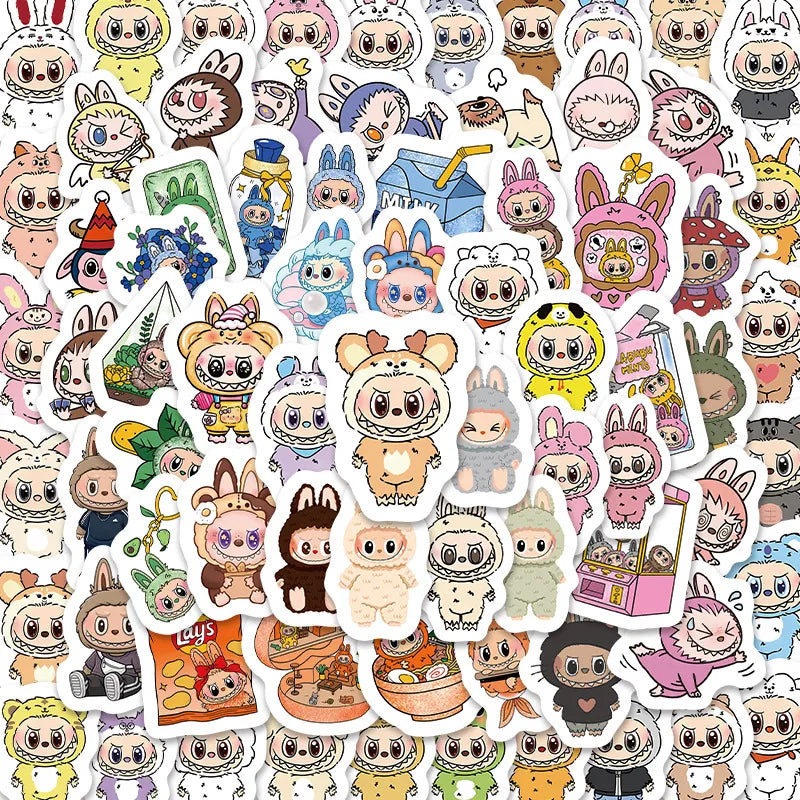 Sticker Labu Labubu Cartoon Stickers | 105pcs, No Repeat, Gifts for Kids – Fig Palace