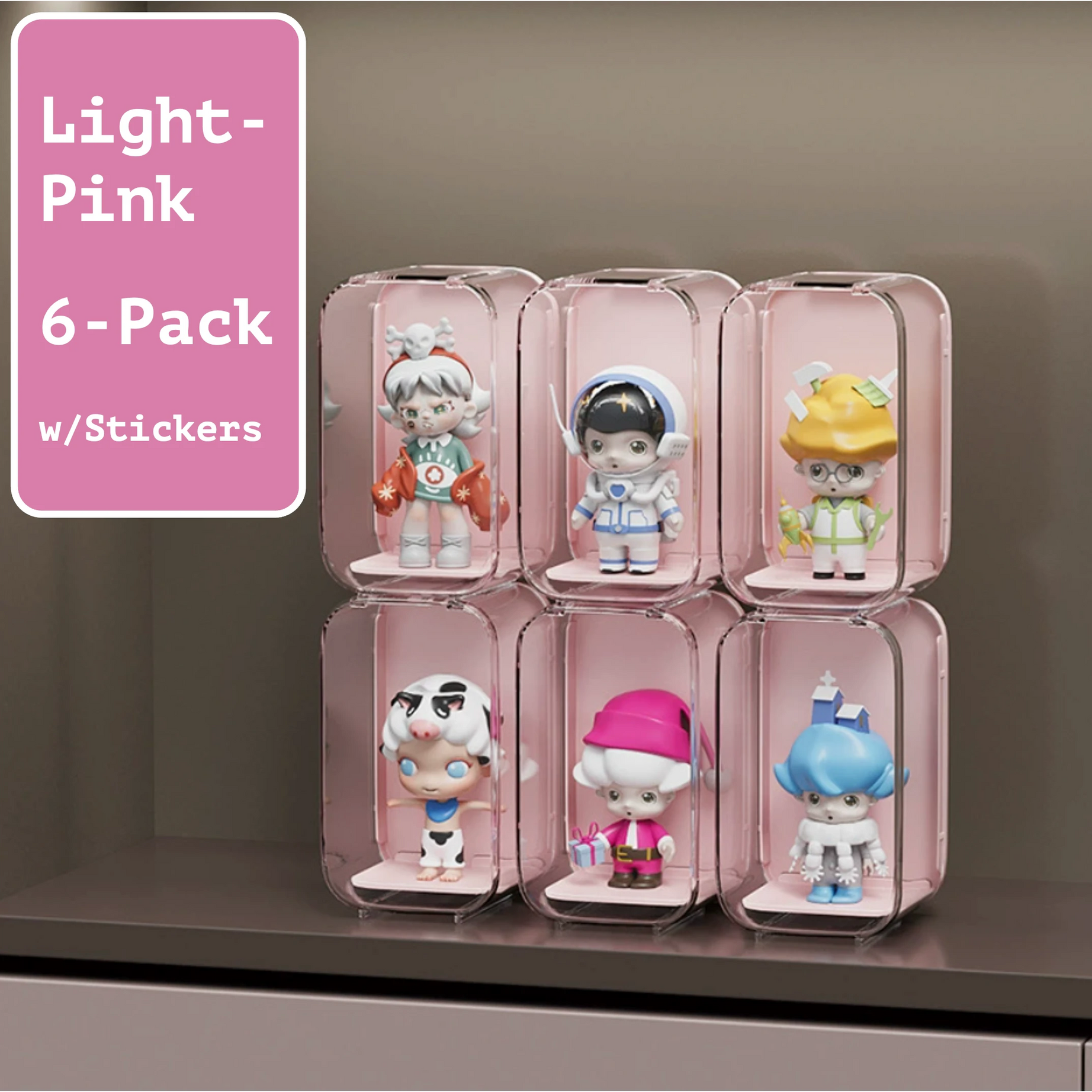 "Light Pink Acrylic Display Shelves for Pop Mart Figures and Blind Box Collectibles – Set of 6"