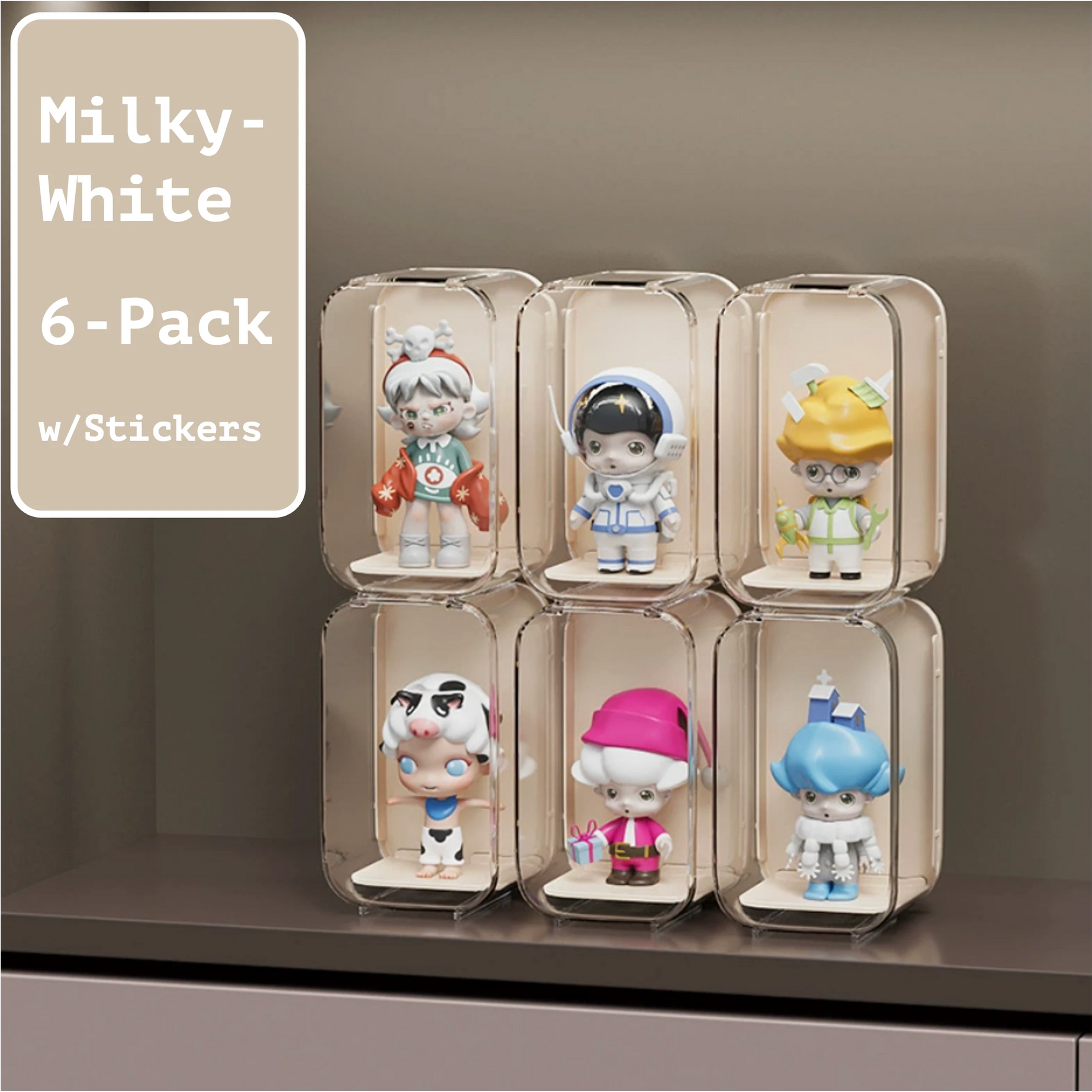 "Milky White Acrylic Display Shelves for Pop Mart Figures and Blind Box Collectibles – Set of 6"