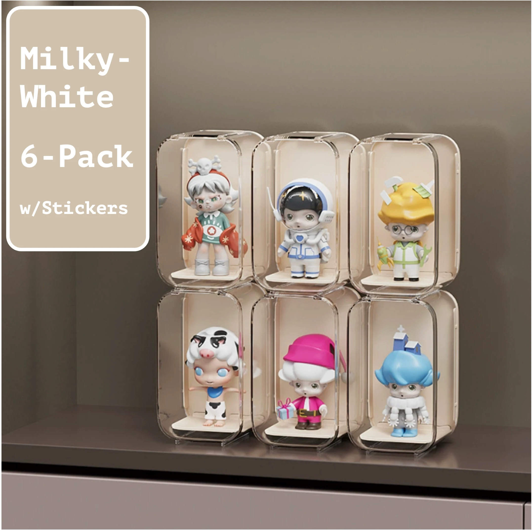 "Milky White Acrylic Display Shelves for Pop Mart Figures and Blind Box Collectibles – Set of 6"