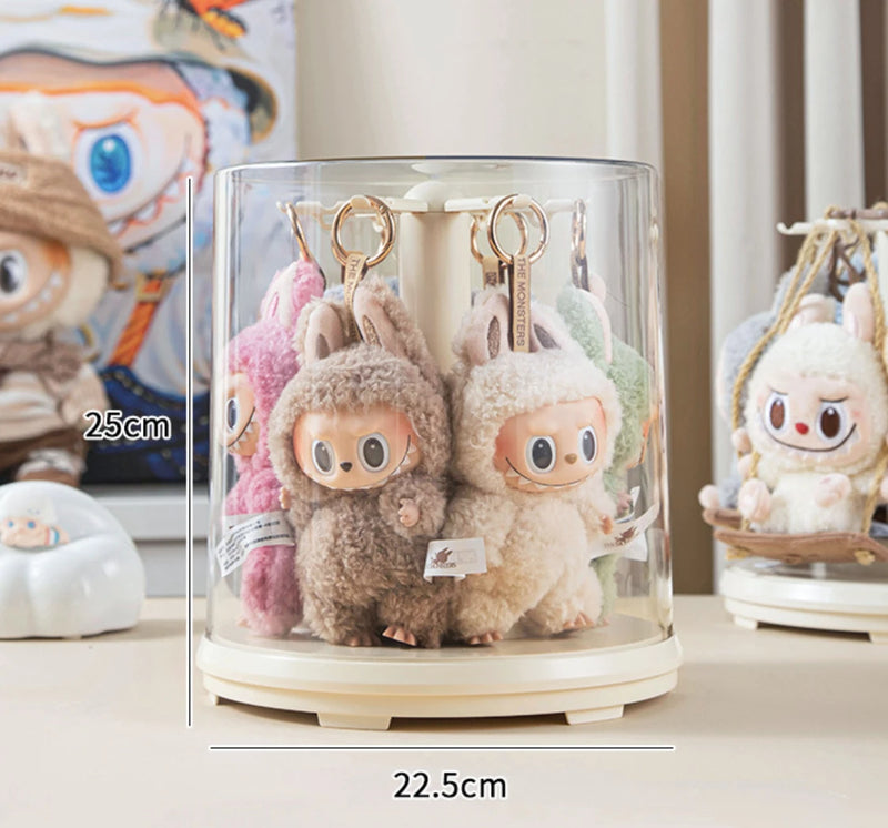 Rotating Round Transparent Display Case for Pop Mart Labubu