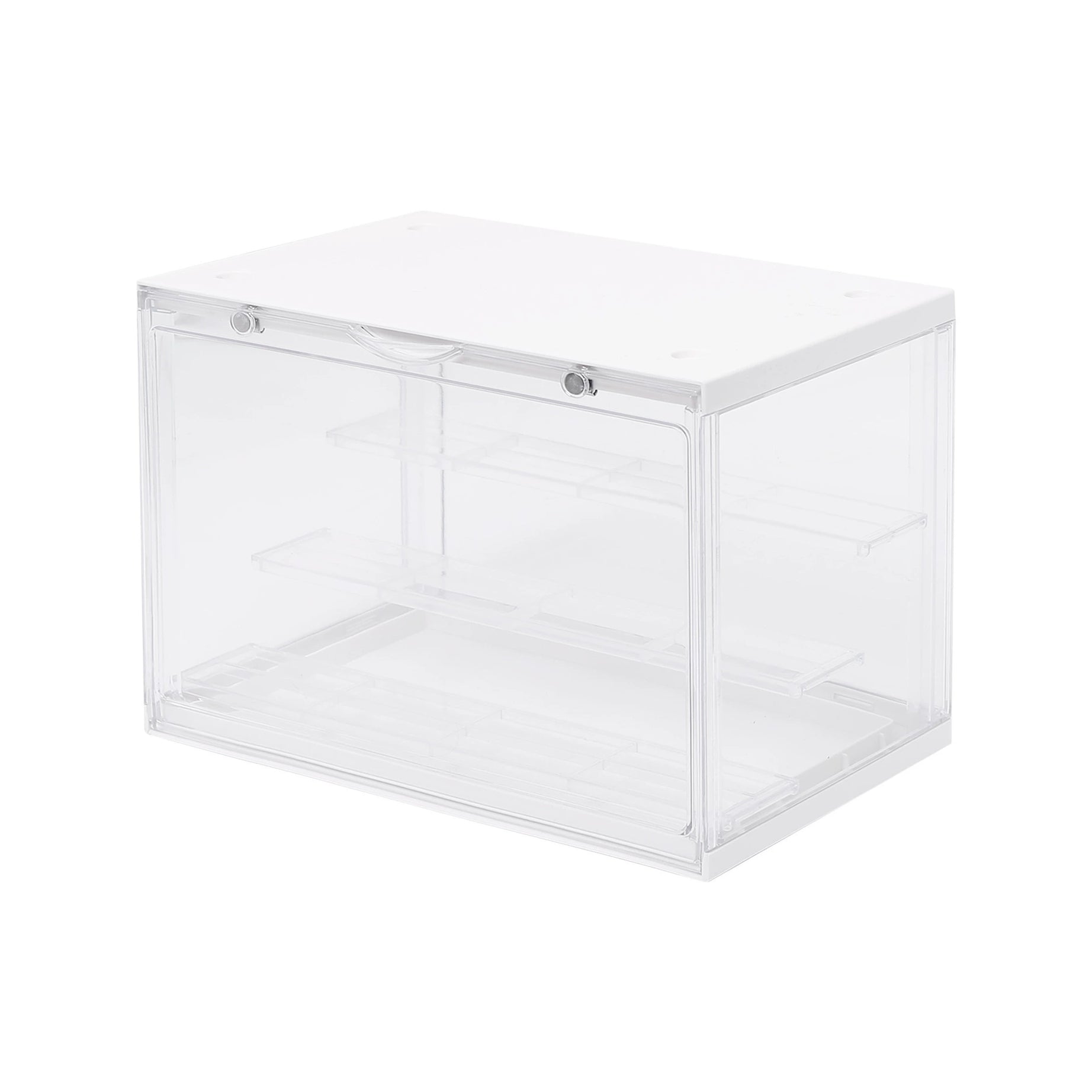 White display shelf from Fig Palace, perfect for figure display, with tiered and stackable designs. 