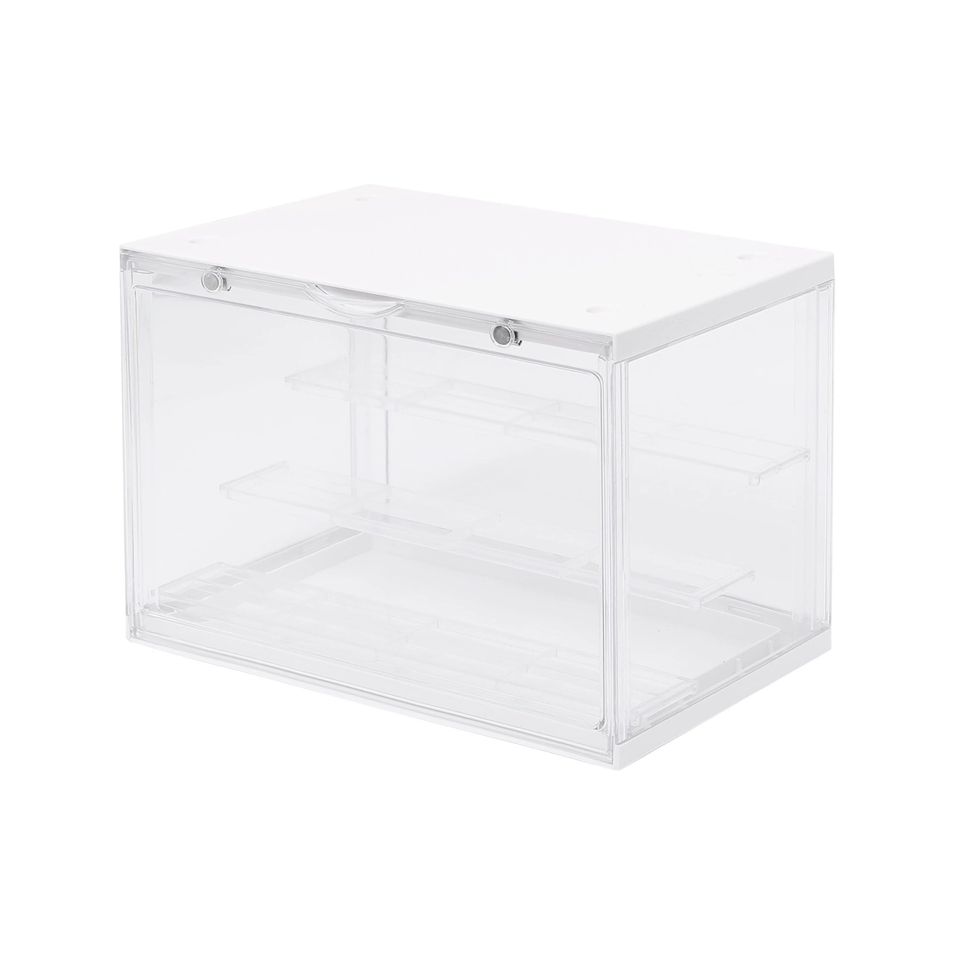 White display shelf from Fig Palace, perfect for figure display, with tiered and stackable designs. 